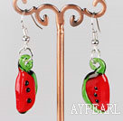 Beautiful Simple Watermelon Shape Colored Glaze Dangle Earrings With Fish Hook