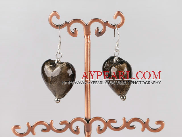 Lovely Short Style Smoky Colored Glaze Heart Dangle Earrings With Fish Hook