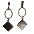 Wholesale Simple Long Style Garnet Bead Square Shape Black Lip Shell Dangle Earrings With Silver Loop