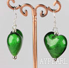Lovely Short Style Green Colored Glaze Heart Dangle Earrings With Fish Hook