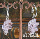 Cute Pink Colored Glaze And Silver Metal Beads Dangle Earrings With Ear Hoops
