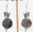 Nice Indian Agate And Butterfly Charms Dangle Earrings With Fish Hook