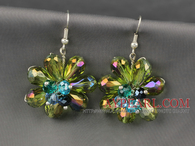 Fashion Style Olive Green Series Crystal Flower Earrings