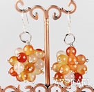 Nice Cluster Style 6Mm Round Red Agate Ball Dangle Earrings With Fish Hook