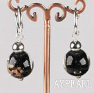 Fashion 12 Mm Black Colored Glaze Ball Dangle Earrings With Ear Hoops 