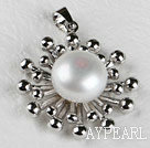 Lovely White Freshwater Pearl Metal Pendant Without Chains
