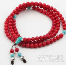 Red Coral Prayer Bracelet with 925 Sterling Silver Accessories (  Rosary Bracelet Total 108 Beads ,can also be necklace)