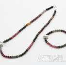 Natural Tourmaline Beaded Set with 925 Sterling Silver Accessories ( Necklace and Matched Bracelet)