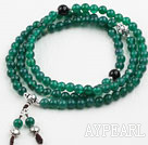 Green Agate Prayer Bracelet with Black Agate and 925 Sterling Silver Accessories ( Rosary Bracelet Total 108 Beads, can also be necklace )