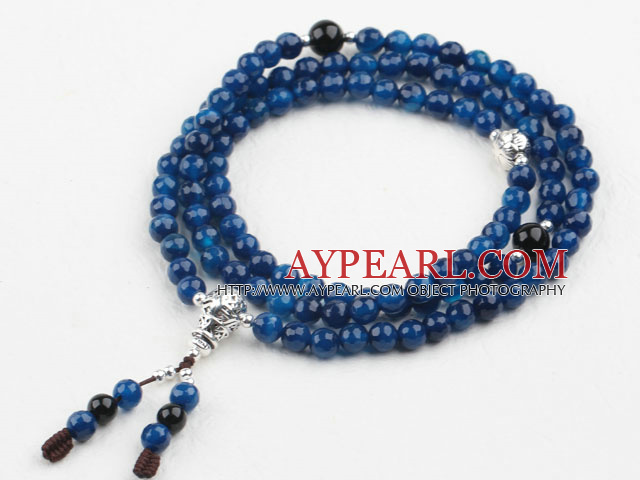 Faceted Blue Agate Prayer Bracelet with 925 Sterling Silver Accessories (  Rosary Bracelet Total 108 Beads, can also be necklace )