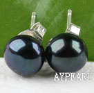 Fashion 8-8.5Mm Natural Black Freshwater Pearl Ear Studs