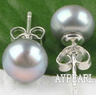 Fashion Simple Style 8-8.5 Mm Grey Freshwater Pearl Studs Earrings