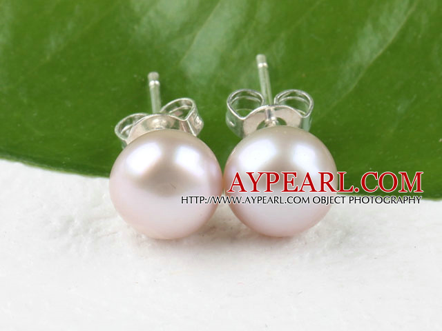 Nice Simple Style Sellable 8-8.5 Mm Purple Freshwater Pearl Studs Earrings