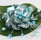 wedding jewelry admirably blue pearl and shell flower brooch