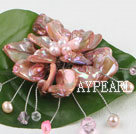 Wholesale wedding jewelry admirably pink pearl and shell flower brooch