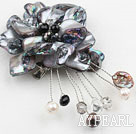 admirably black pearl and shell flower brooch