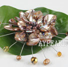 wedding jewelry admirably brown pearl and shell flower brooch