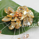 wonderful brown pearl and shell flower brooch