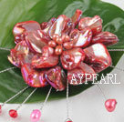 wedding jewelry admirably red pearl and shell flower brooch