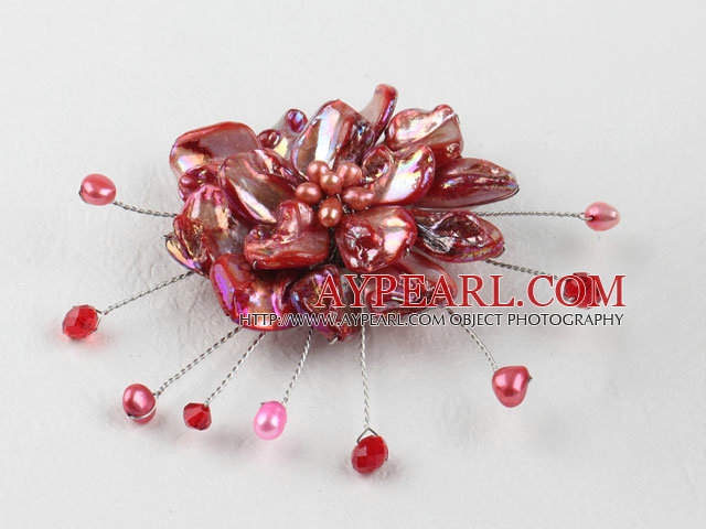 wedding jewelry admirably red pearl and shell flower brooch