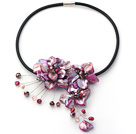 beautiful 17.7 inches purple pearl and shell flower necklace