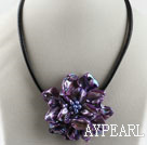 17.7 inches purple shell flower pearl necklace with magnetic clasp