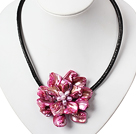 17.7 inches pink shell flower pearl necklace with magnetic clasp
