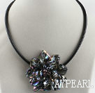 17.7 inches black shell flower pearl necklace with magnetic clasp