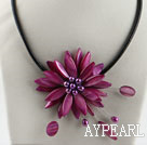 17.7 inches purple red shell flower pearl necklace with magnetic clasp