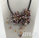 17.7 inches pearl crystal and shell flower necklace with magnetic clasp