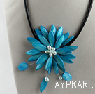 17.7 inches sky blue shell flower pearl necklace with magnetic clasp