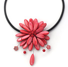 17.7 inches watermelon red shell flower necklace with magnetic clasp