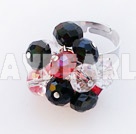 Fashion Red White And Black Crystal Cluster Ring With Adjustable Metal