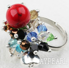Classic Design Assorted Multi Color Crystal and Alaqueca Adjustable Ring