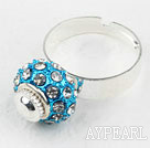 Fashion Style Blue European Bead with Rhinestone Adjustable Shambala Ring