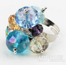 Wholesale Assorted Multi Color Crystal Adjustable Ring