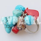 Lovely Customer Style Mixed Shape Red Coral And Blue Turquoise Adjustable Ring
