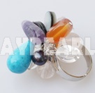 Wholesale Multi Turquoise Amethyst Agate Shell And Clear Crystal Adjustable Loop Ring