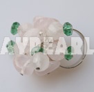 Wholesale Elegant Cluster Style Green Crystal And Rose Quartz Metal Ring Adjustable