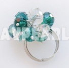 Wholesale Fashion White And Sea Blue Crystal Cluster Ring With Adjustable Metal
