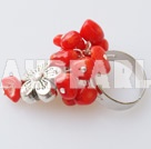 Wholesale Lovely Cluster Red Coral With Flower Charm Adjustable Ring