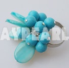Wholesale Fashion Round Blue Turquoise And Oval Shell Cluster Adjustable Ring