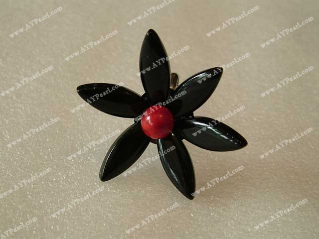 Multi Black Red Mixed Stone Flower Shape Ring 
