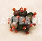 Lovely Cluster Style Round Indian Agate Coral Finger Ring Adjustable Type