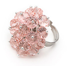 Wholesale Fashion Manmade Cluster Pink Crystal Flower Adjustable Ring