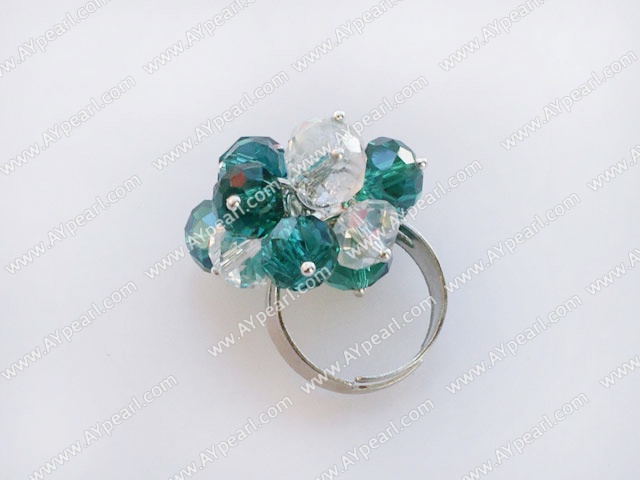 Fashion White And Sea Blue Crystal Cluster Ring With Adjustable Metal
