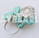 Lovely Cluster Style Disc Turquoise And Ccb Silver Like Charm Adjustable Ring 