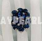 Wholesale Fashion Manmade Cluster Dark Blue Crystal Flower Adjustable Ring