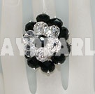 Woderful White With Black Manmade Cluster Crystal Flower Adjustable Ring