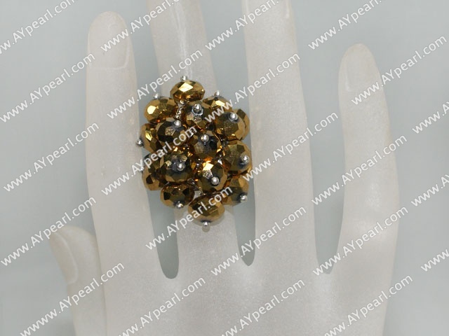 Popular Manmade Golden Cluster Crystal Flower Adjustable Ring